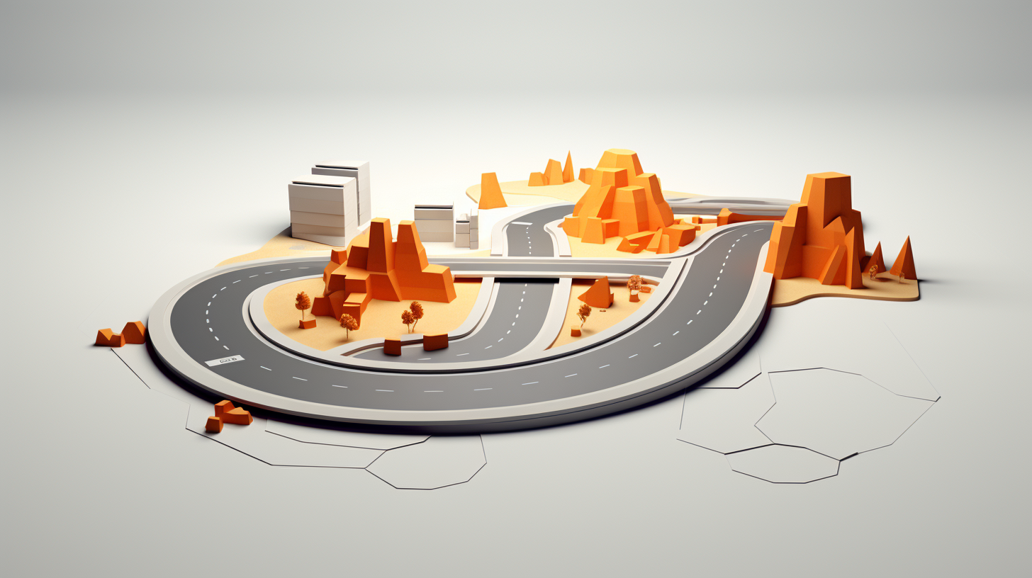 Minimalistic 3D Map Showing Innovation Roadblocks