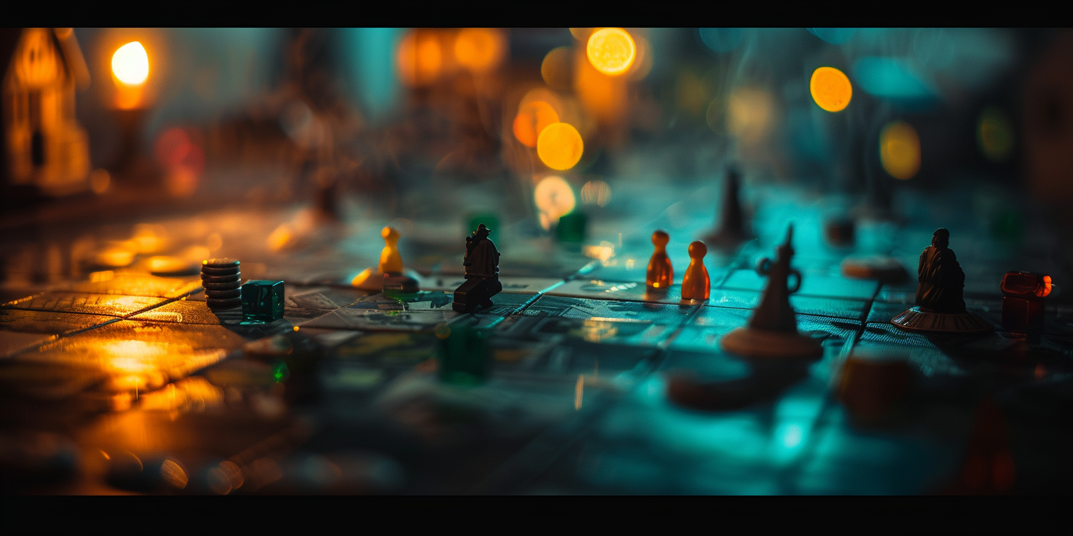 Board game cinematic lighting photography