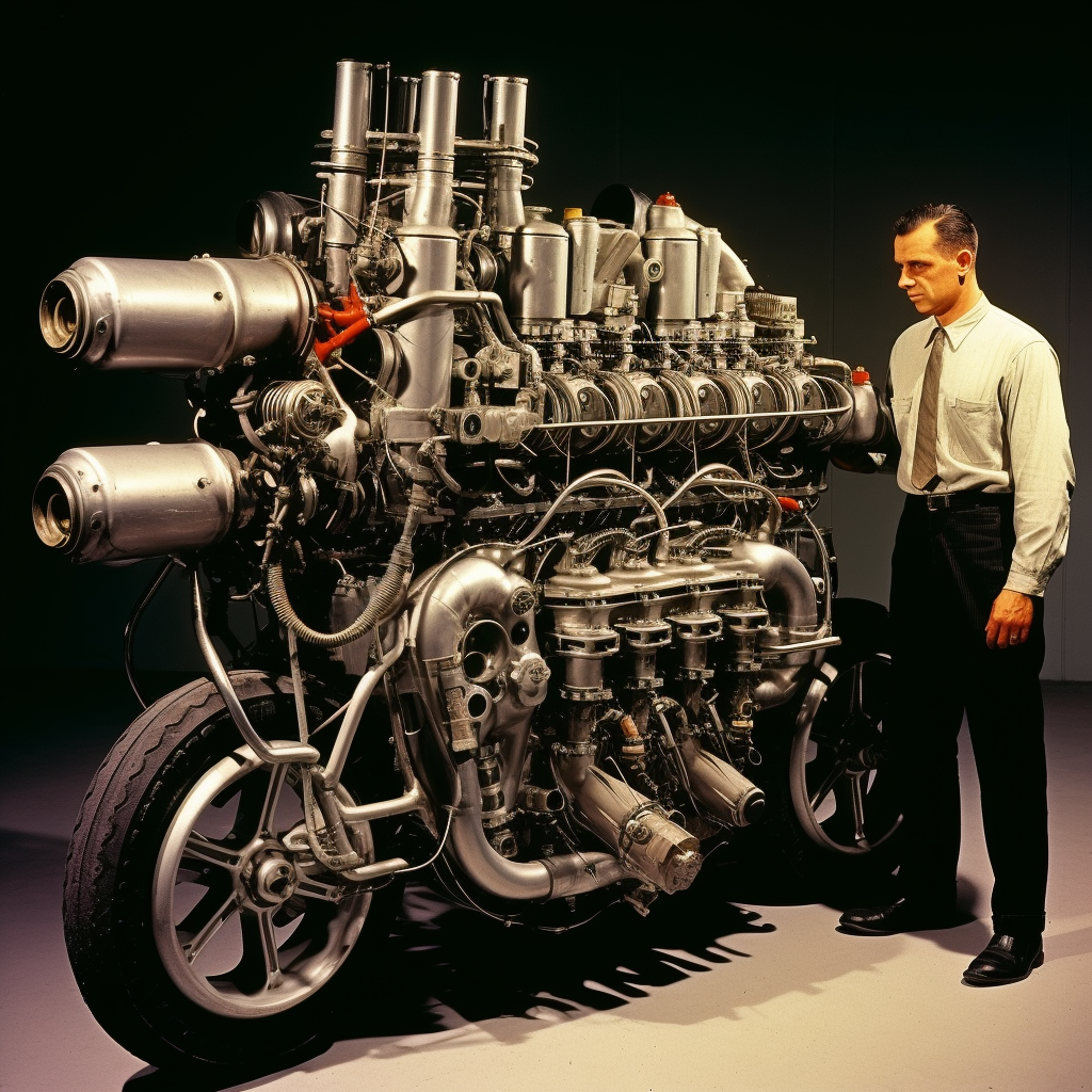 Vintage car engine from the 1950s