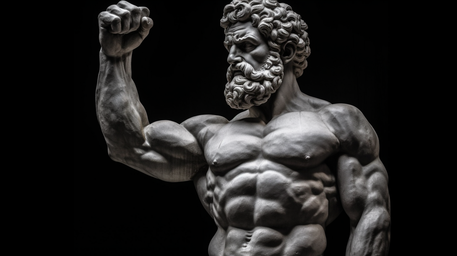 An insanely muscular and wise philosopher in an epic and stoic pose