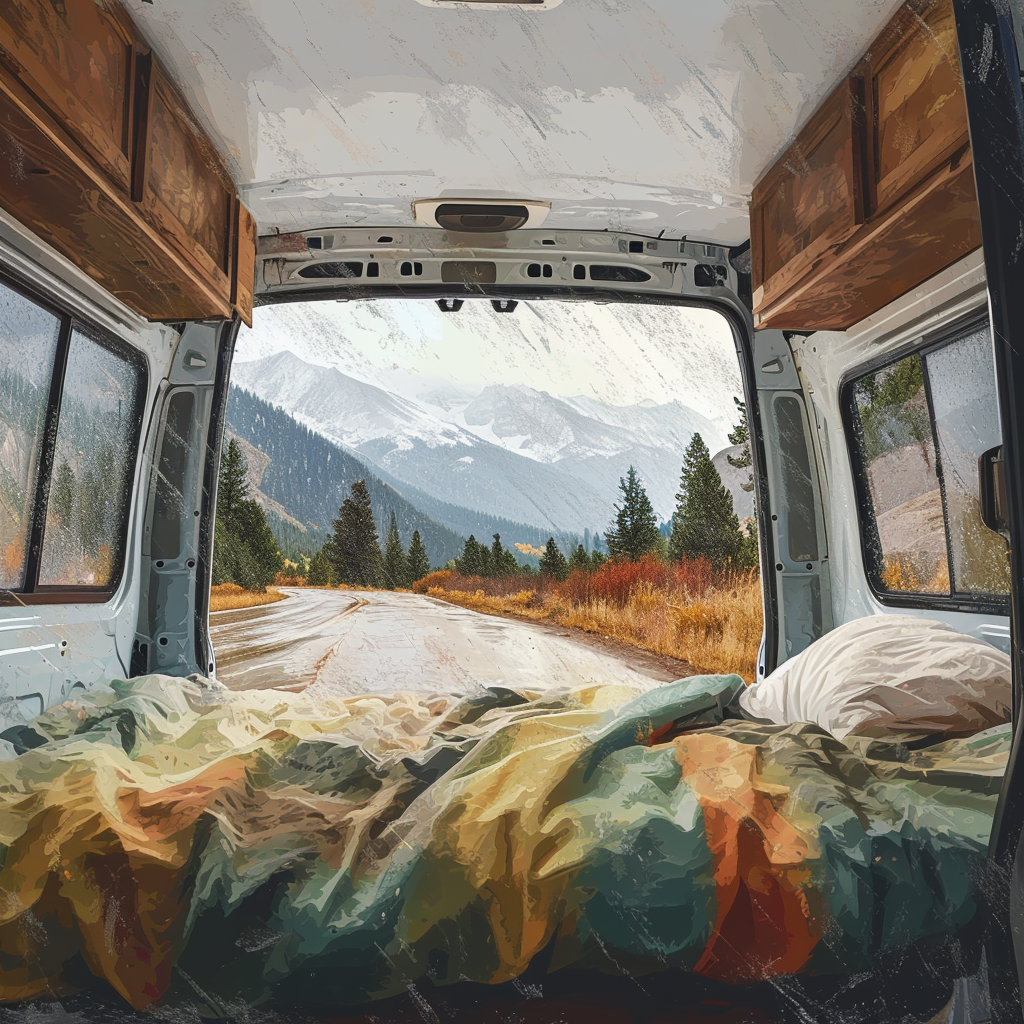 Van Life in Colorado Mountains on a Rainy Day