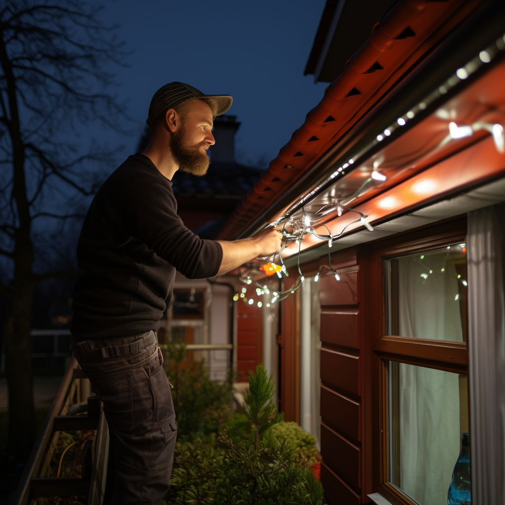 LED strip on house roof