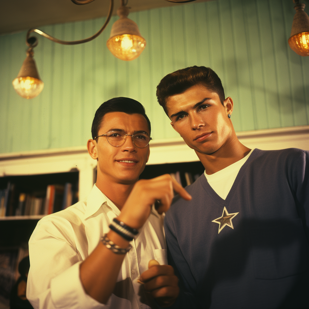 Vintage photo of Ronaldo and Eusebio playing darts