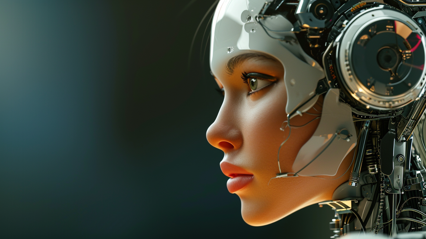 Female AI robot, organic and mechanical