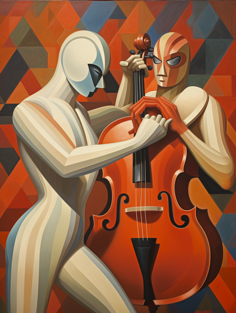 Luchador wrestler and symphony musician violinist in intense boxing match