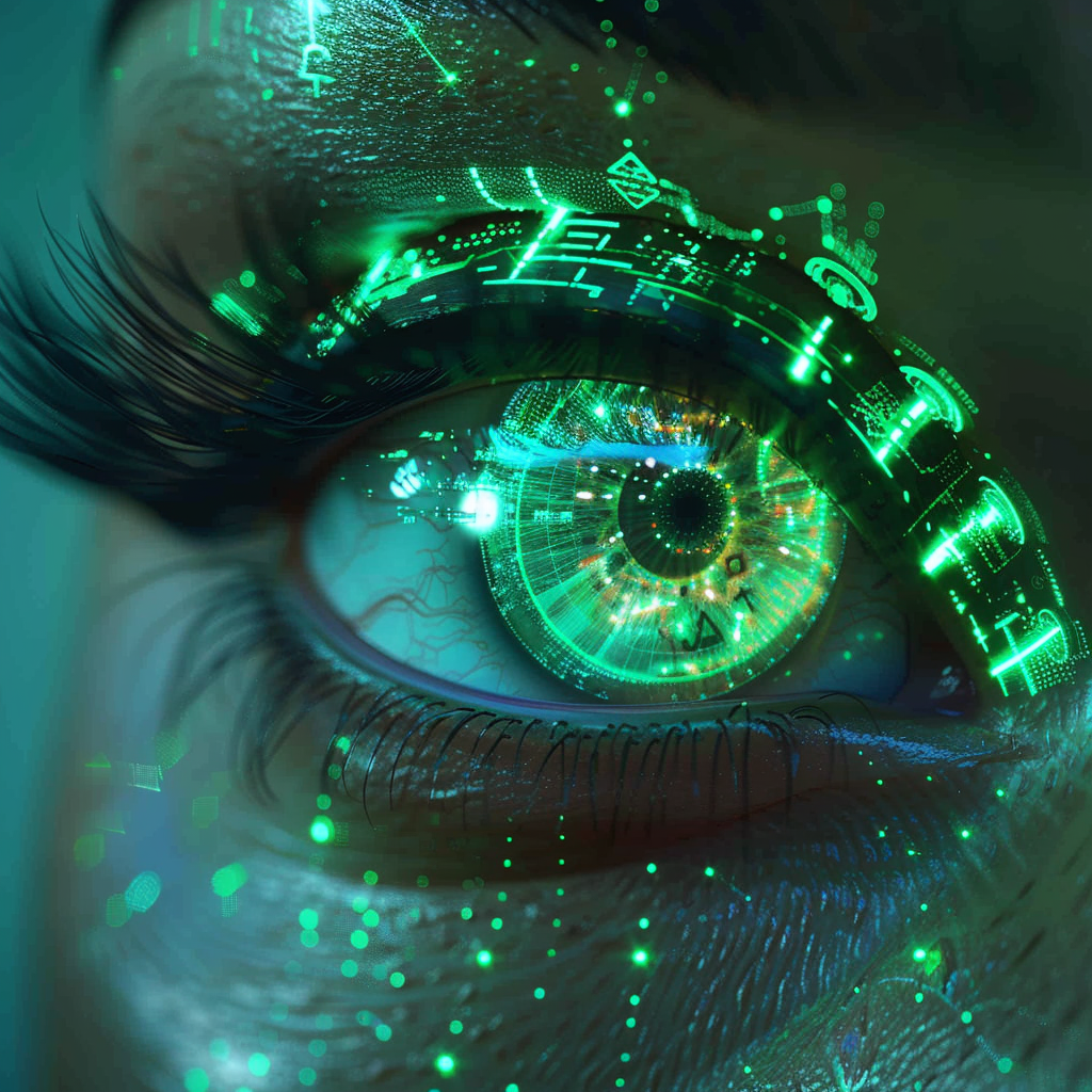 Cyborg female with green cyber eye