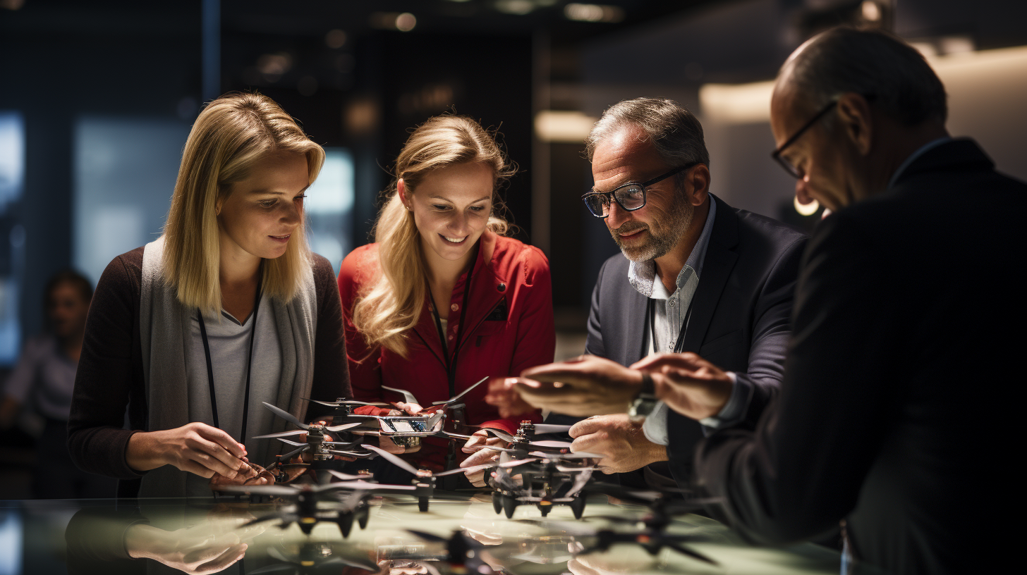 Group using tablets at interactive table