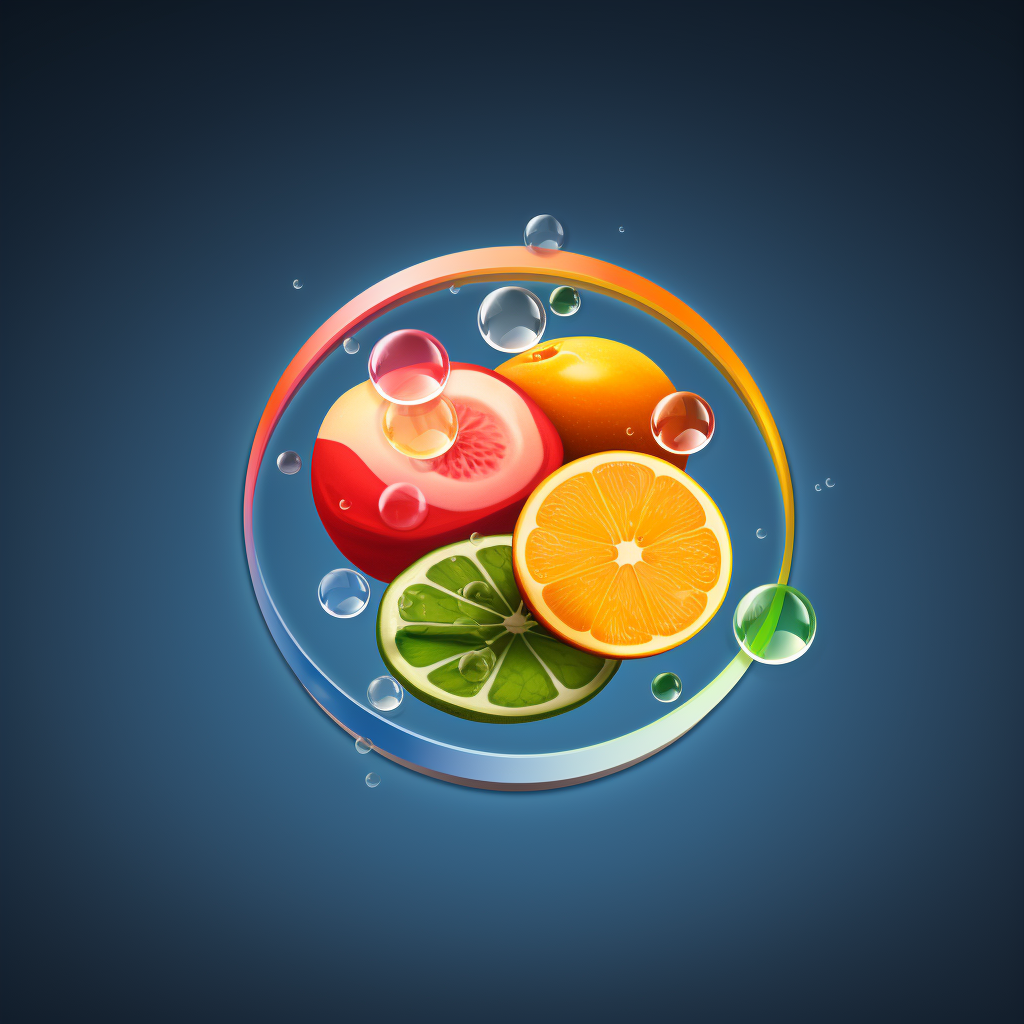 Interconnecting circles with fruit, vegetable, water, sleep icons