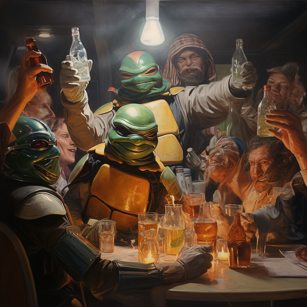 Characters celebrating at intergalactic party