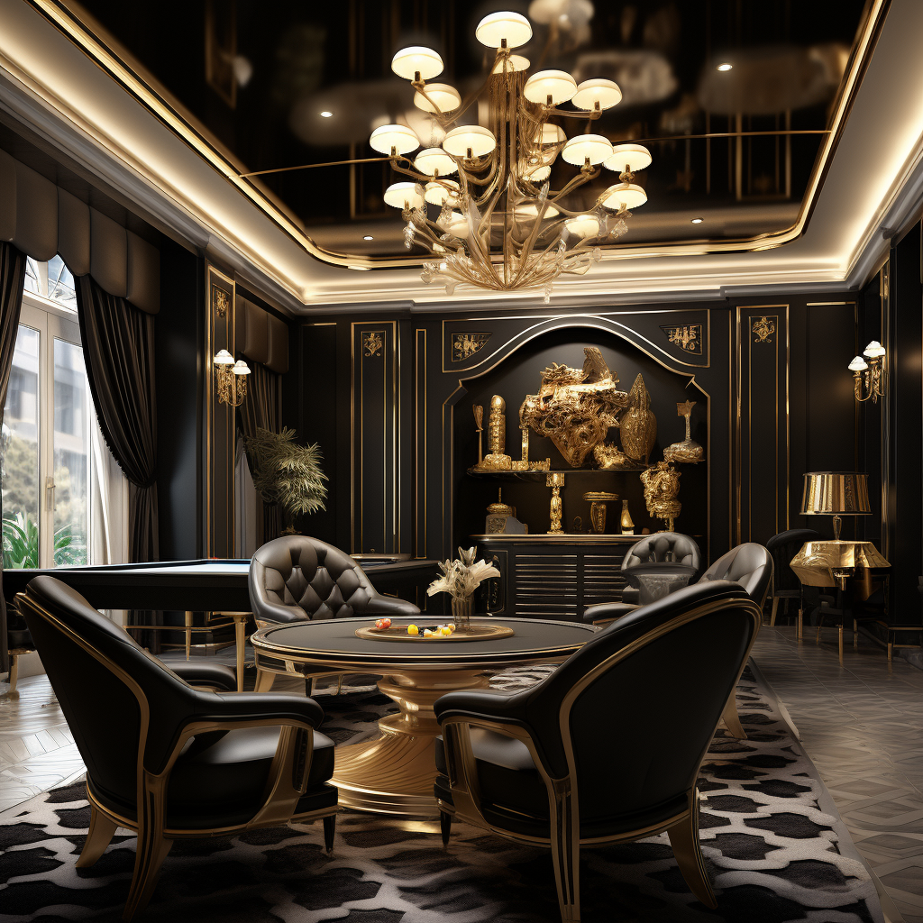 Interior Design Card Casino in Black and Gold