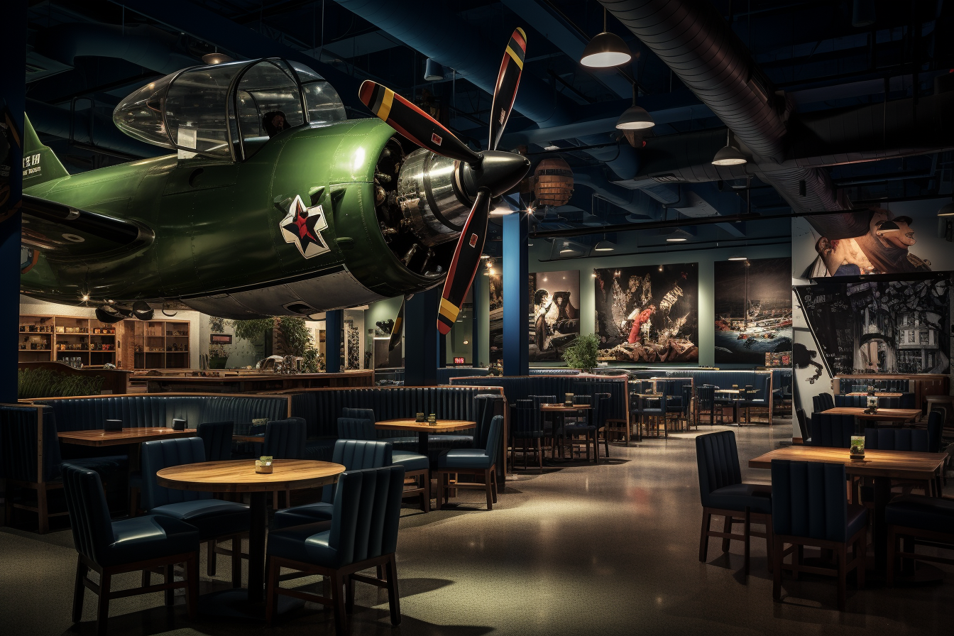 Interior view of navy green sports bar