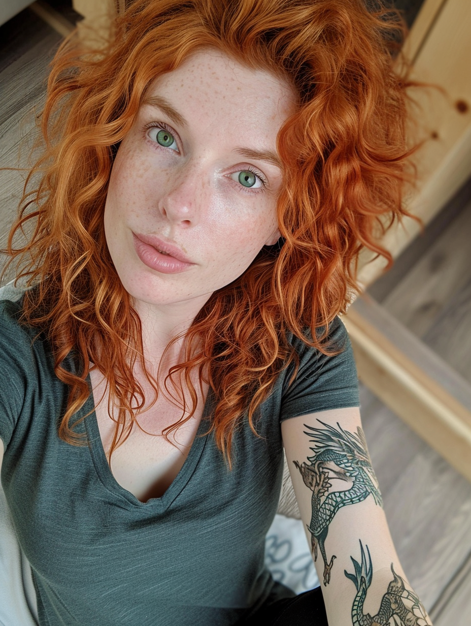 Woman with Green Eyes Interior Selfie