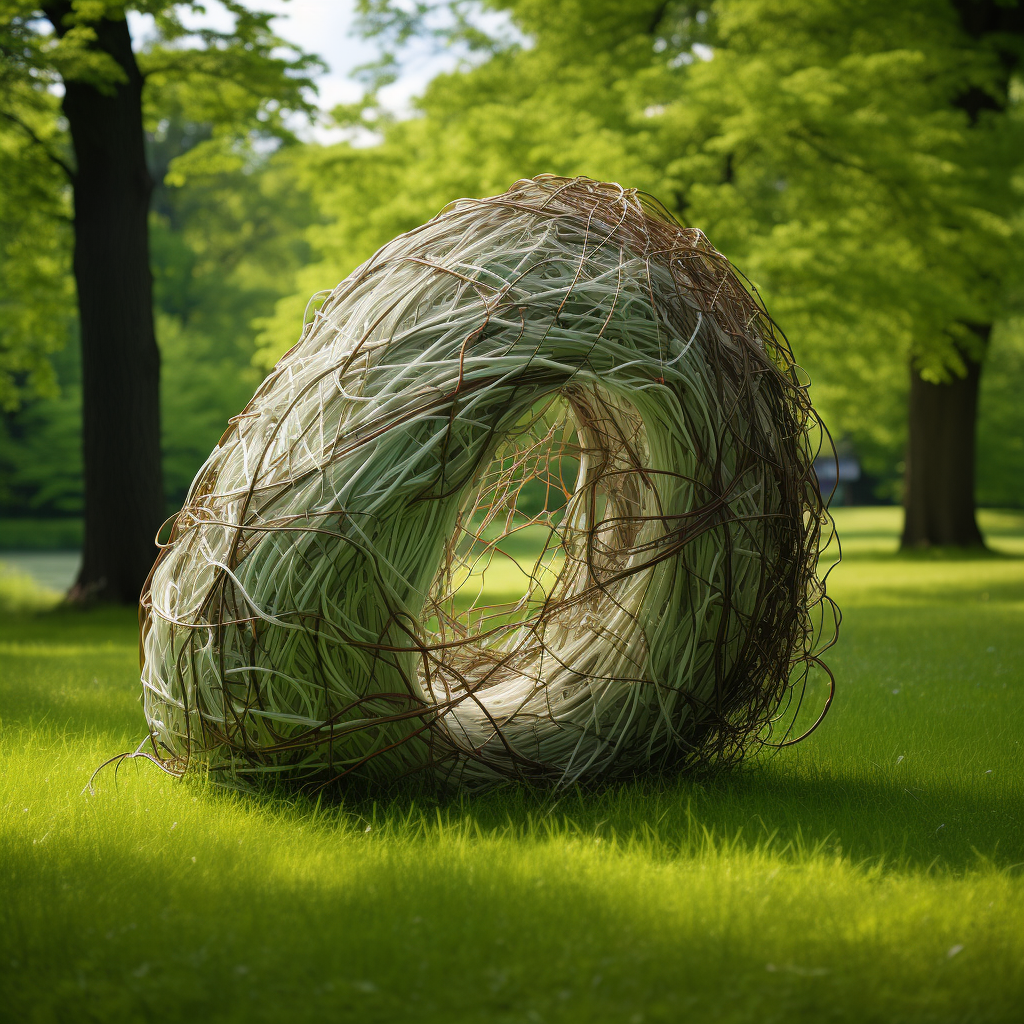 Cocoon made of internet cables in grass