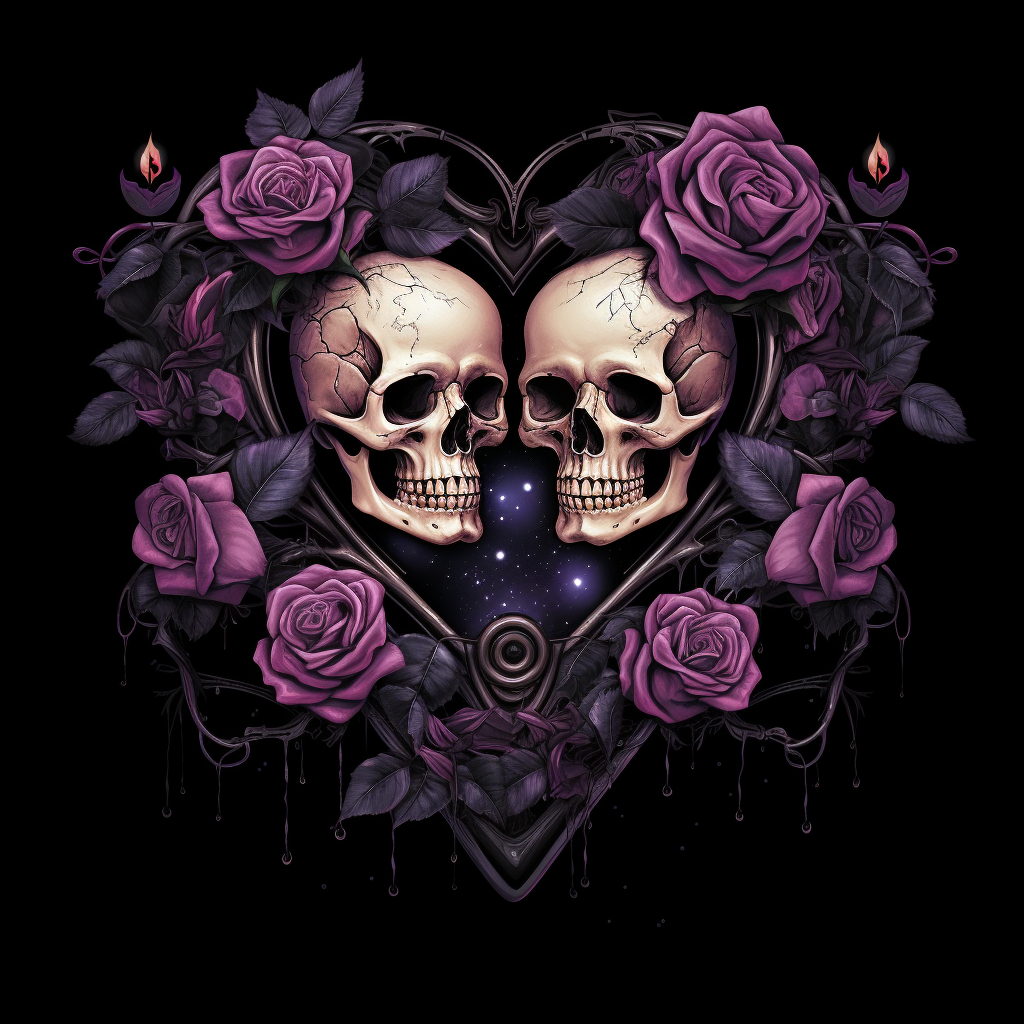 Intertwined Skulls Heart in Dark Gothic Romance