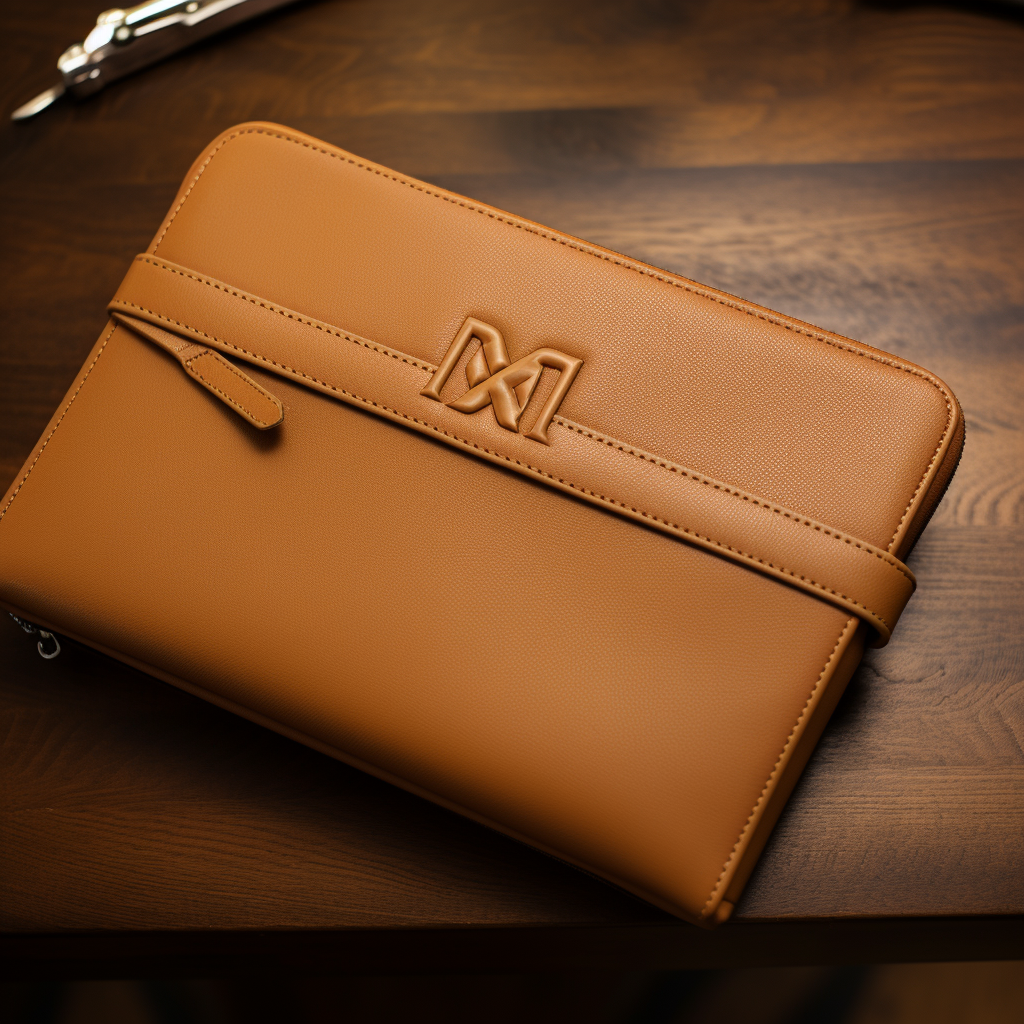 Embossed MG emblem on men's clutch