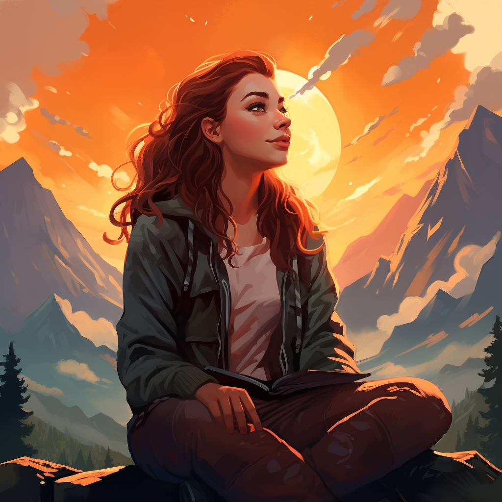 INTP girl enjoying a sunset on a mountain