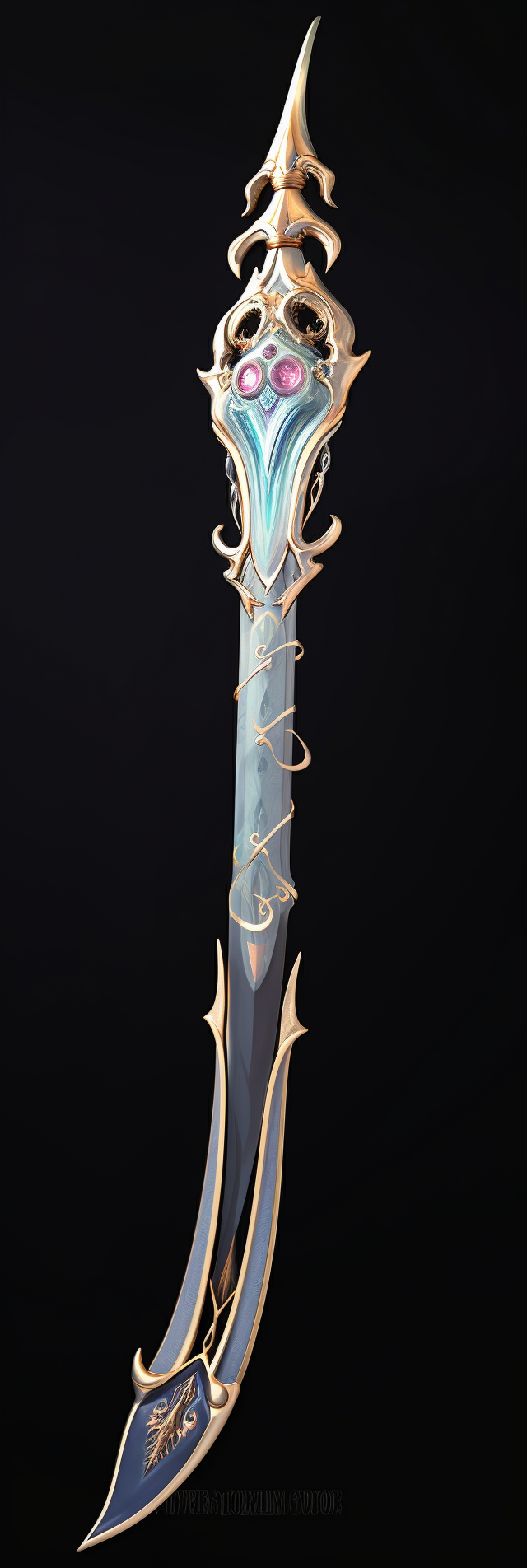 Intricate glaive weapon with glowing mother-of-pearl blade