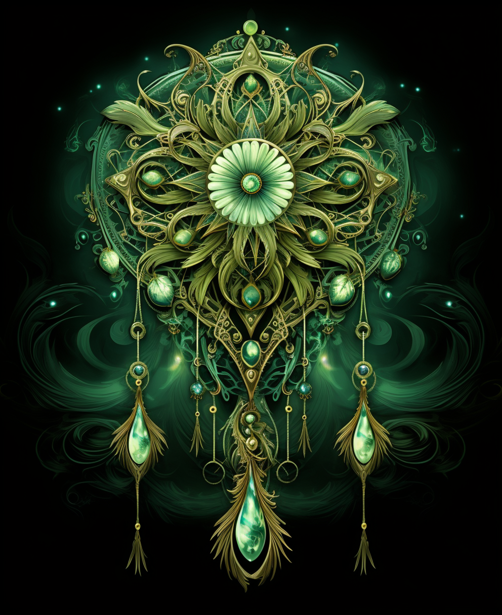 Vibrant green dream catcher abstract art