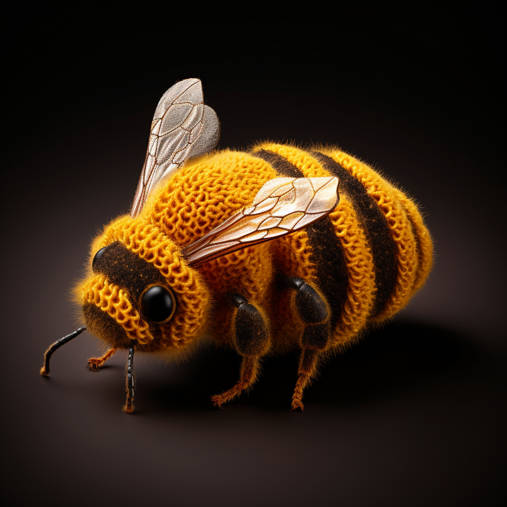 Knitted bee logo in detail