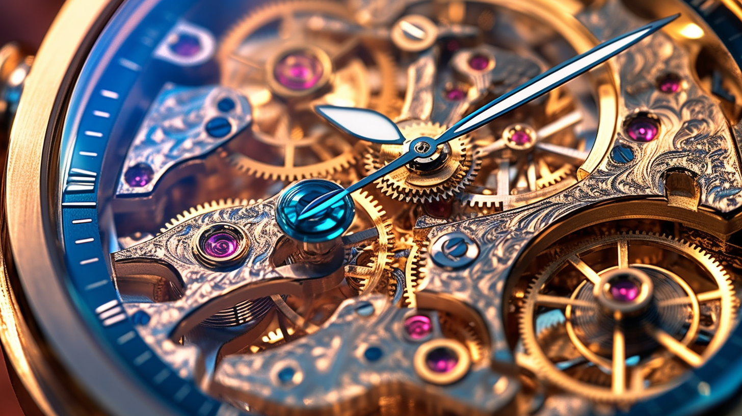 Detailed view of intricate mechanical watch