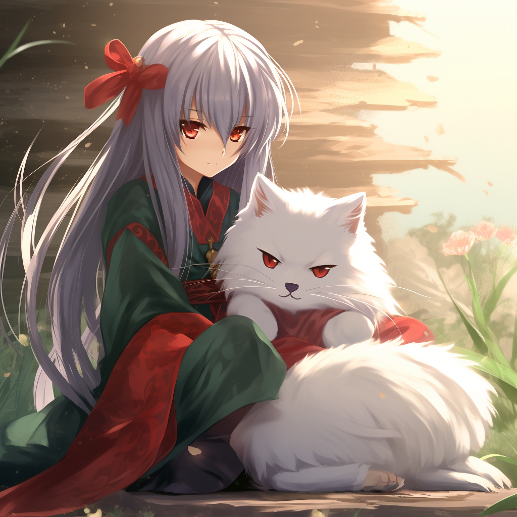 Inuyasha hugging Bulbasour in anime art