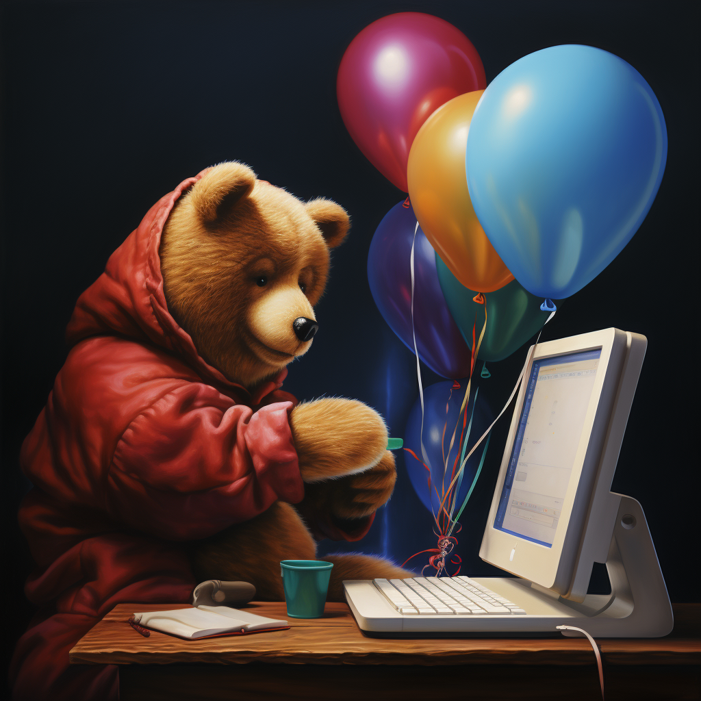 Cute Balloon Bear at Computer