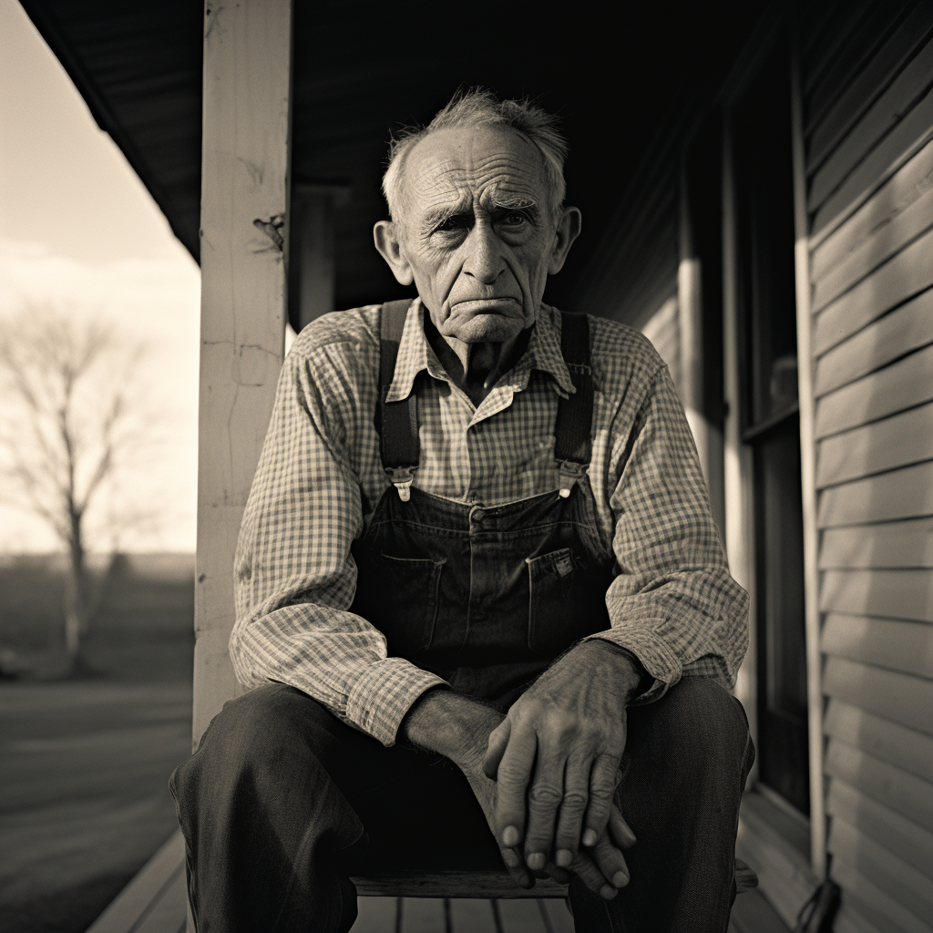 Portrait of 96-year-old Iowa farmer on porch