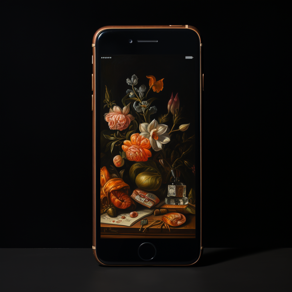 Oil painting of iPhone on black background