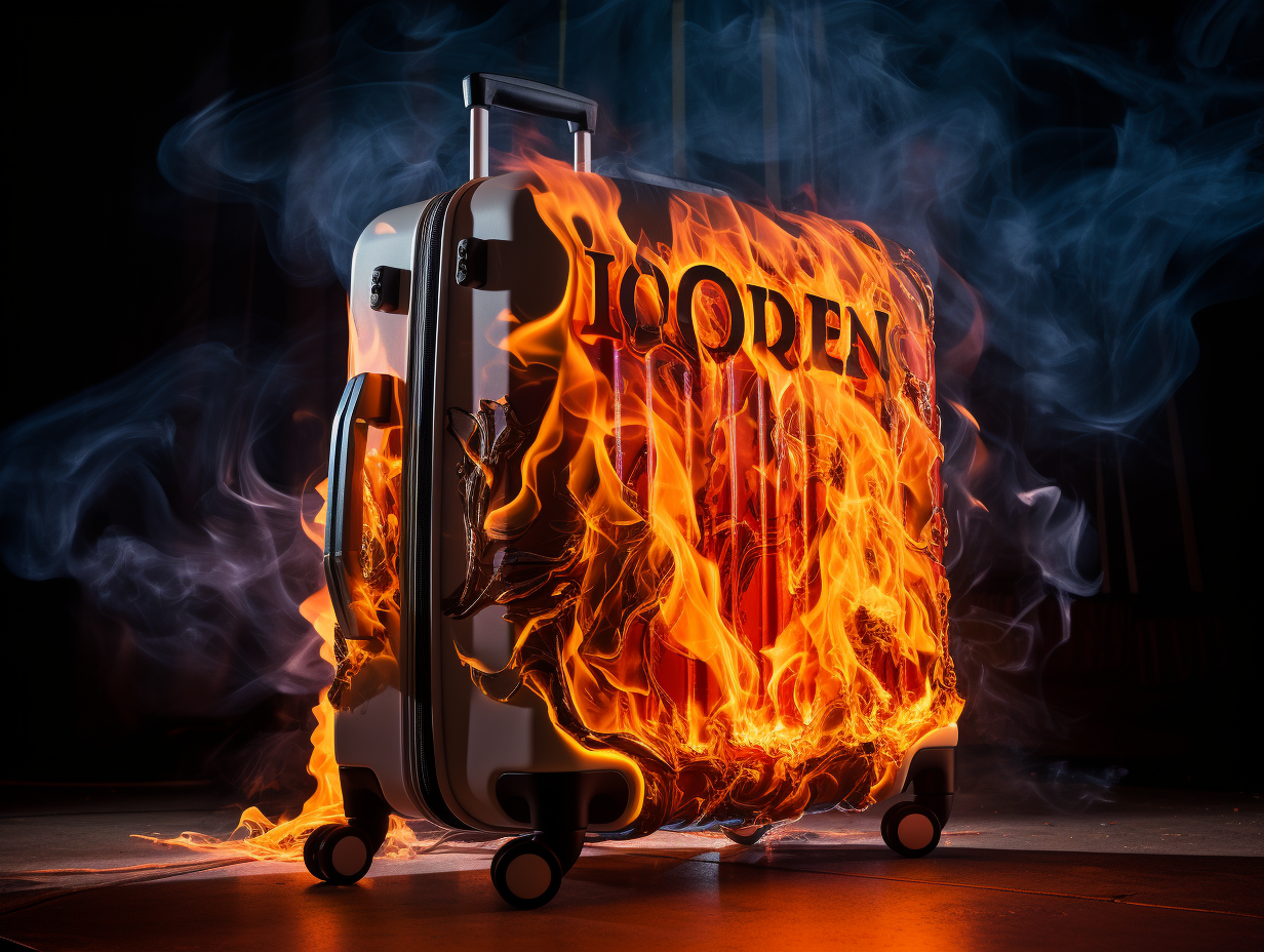 iPhone Rimowa suitcase with dramatic flames