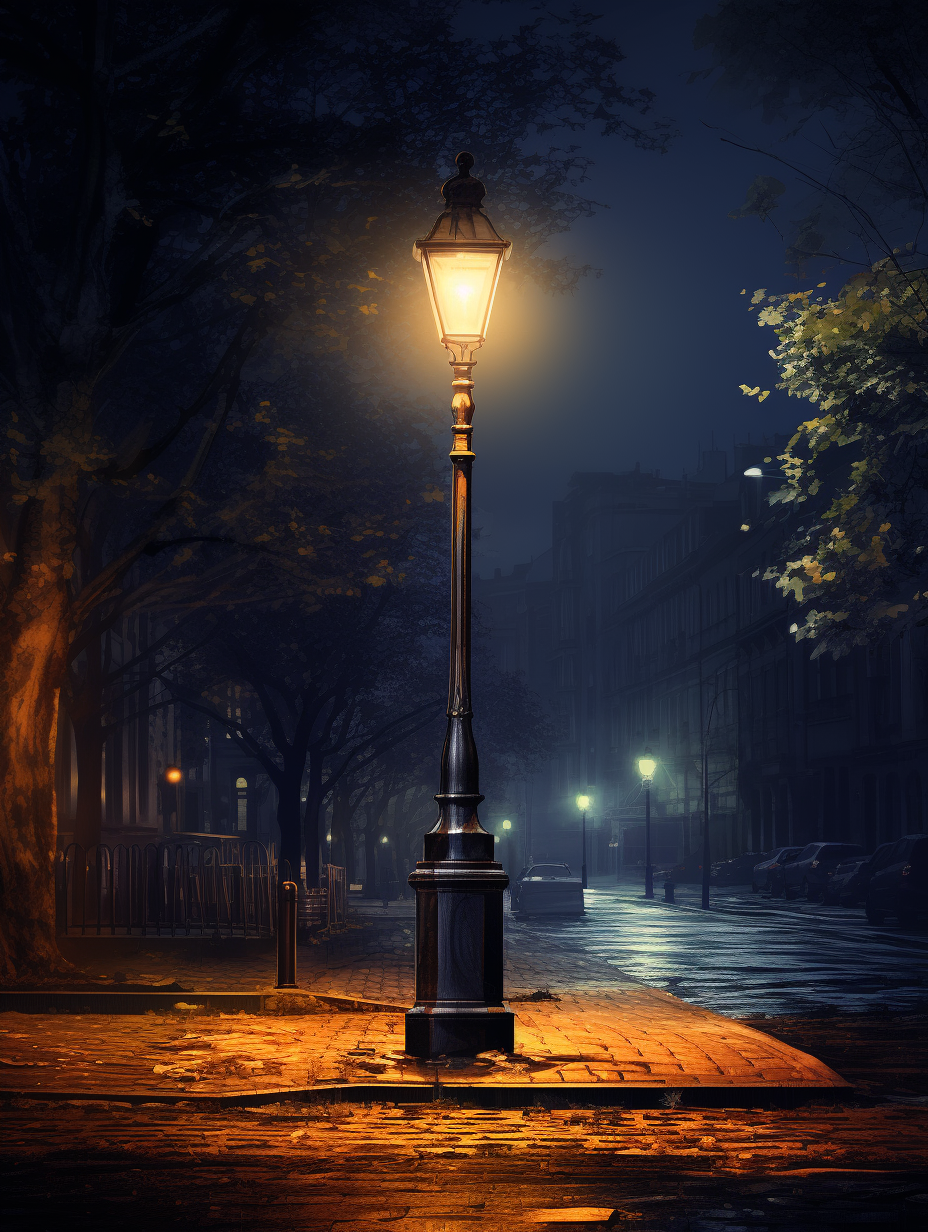 Nighttime street lamp in realistic scenery