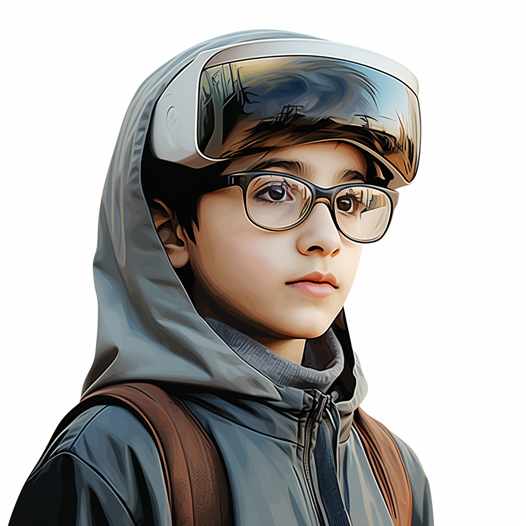 10-year-old Iranian student wearing Metaverse glasses