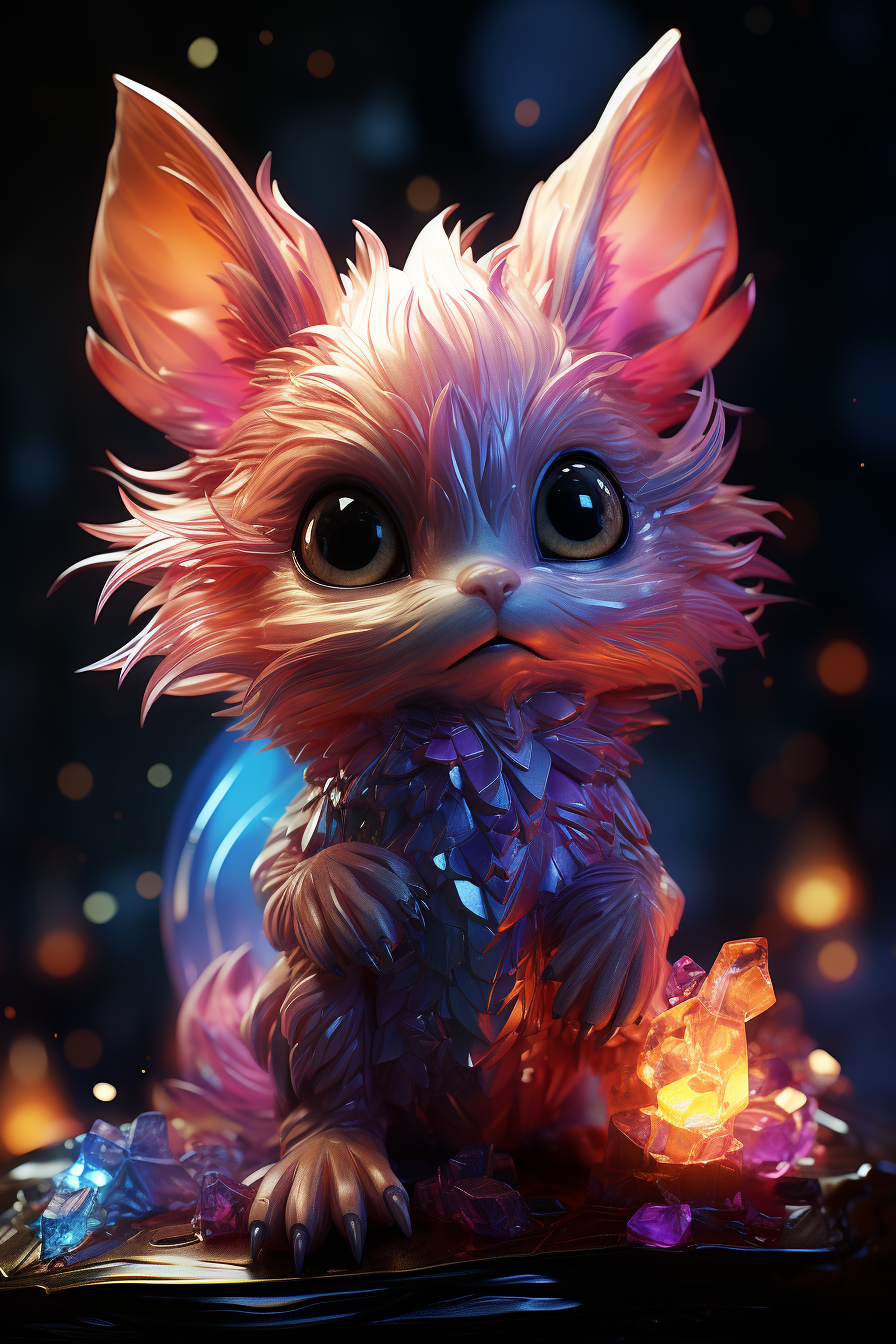 Iridescent glittering 3D illustration of a cute sweet goblin