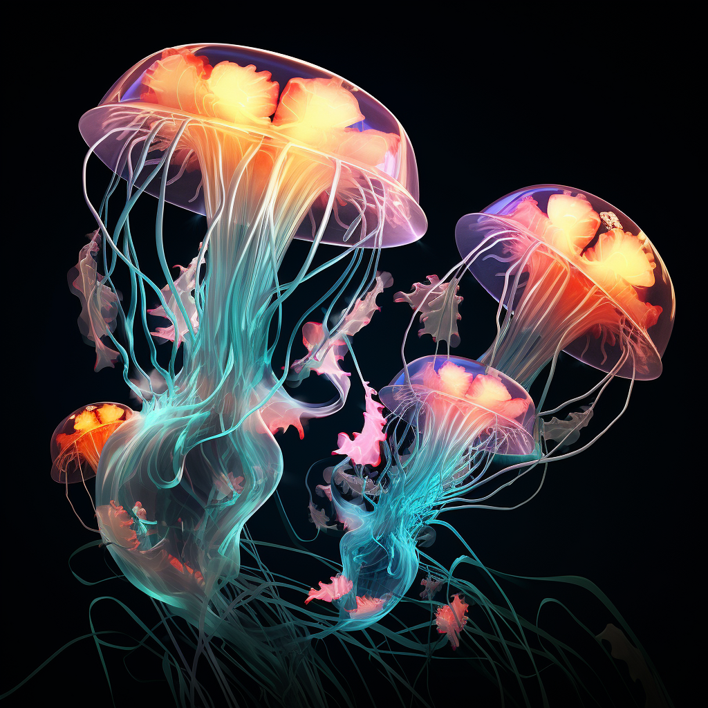 graceful iridescent jellyfish in oceanic abyss