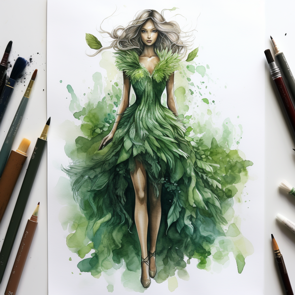 Watercolor fashion illustration by Iris Van Herpen