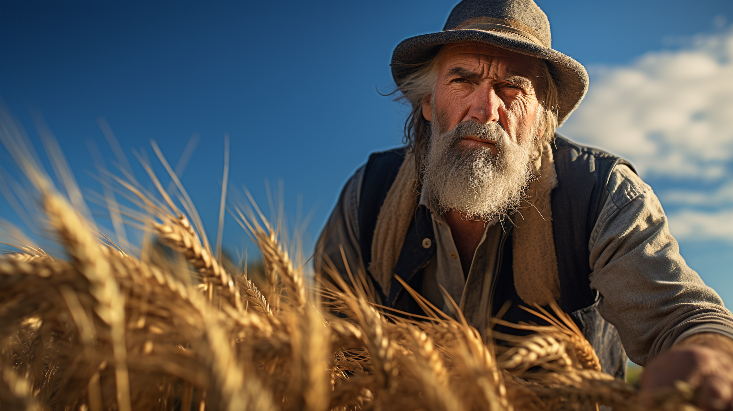 Irish farmer tending to barley field