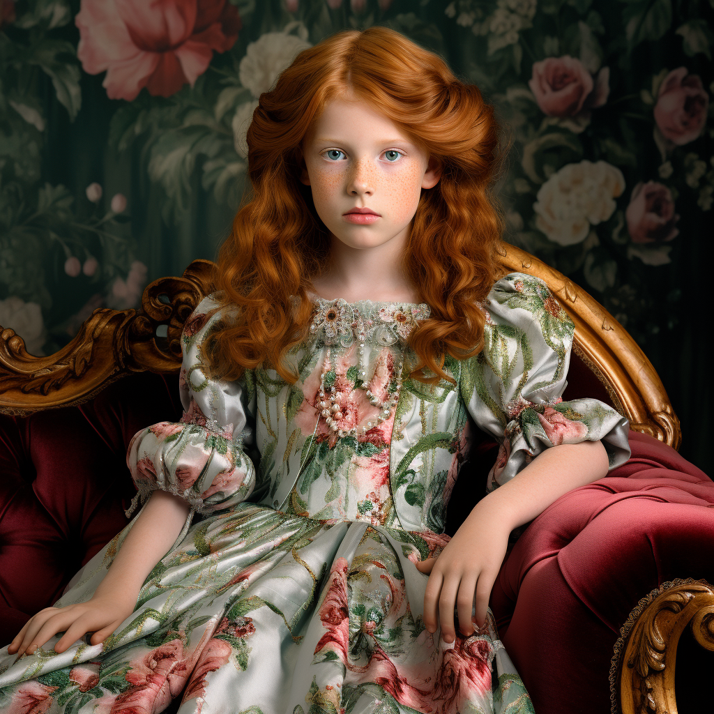 Red-Haired Irish Girl with Colorful Flower Bouquet