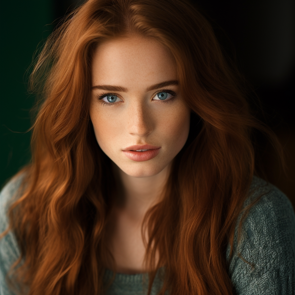 Irish woman with copper brown hair and teal eyes