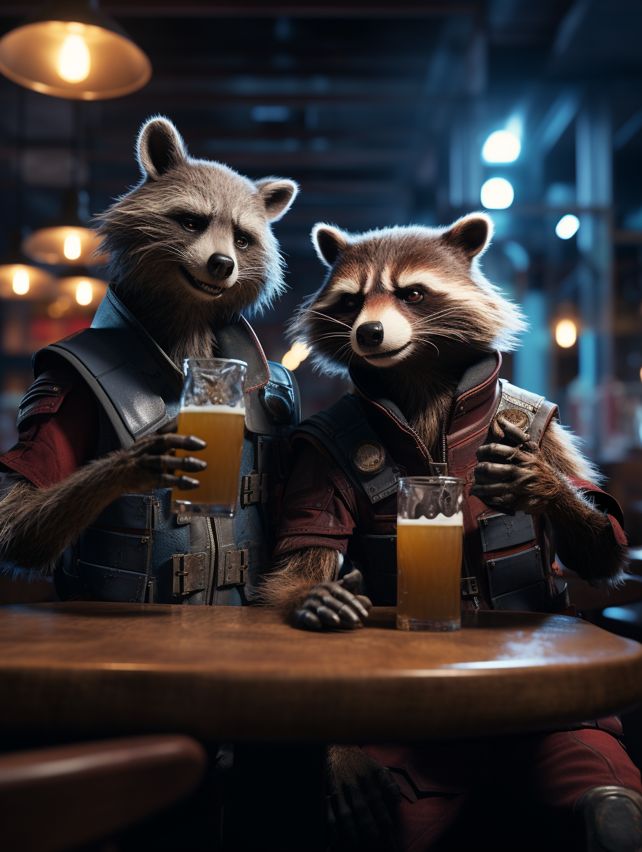 Iron Man and Rocket Raccoon Drinking Beer