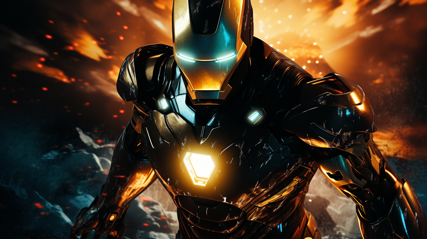 Iron Man Endgame Armor with Gold, Black, and Red lights