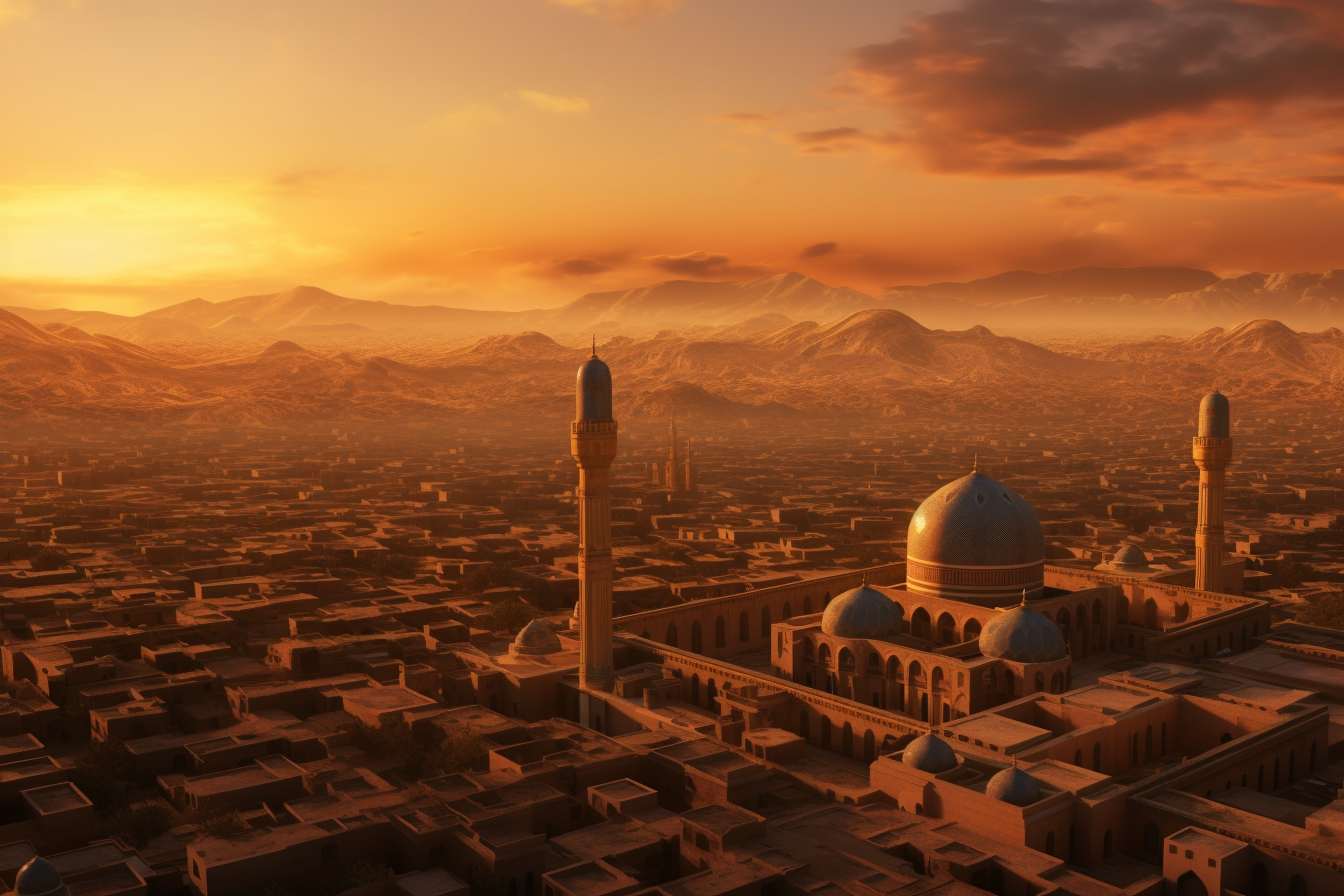 Aerial view of Isfahan city during golden hour