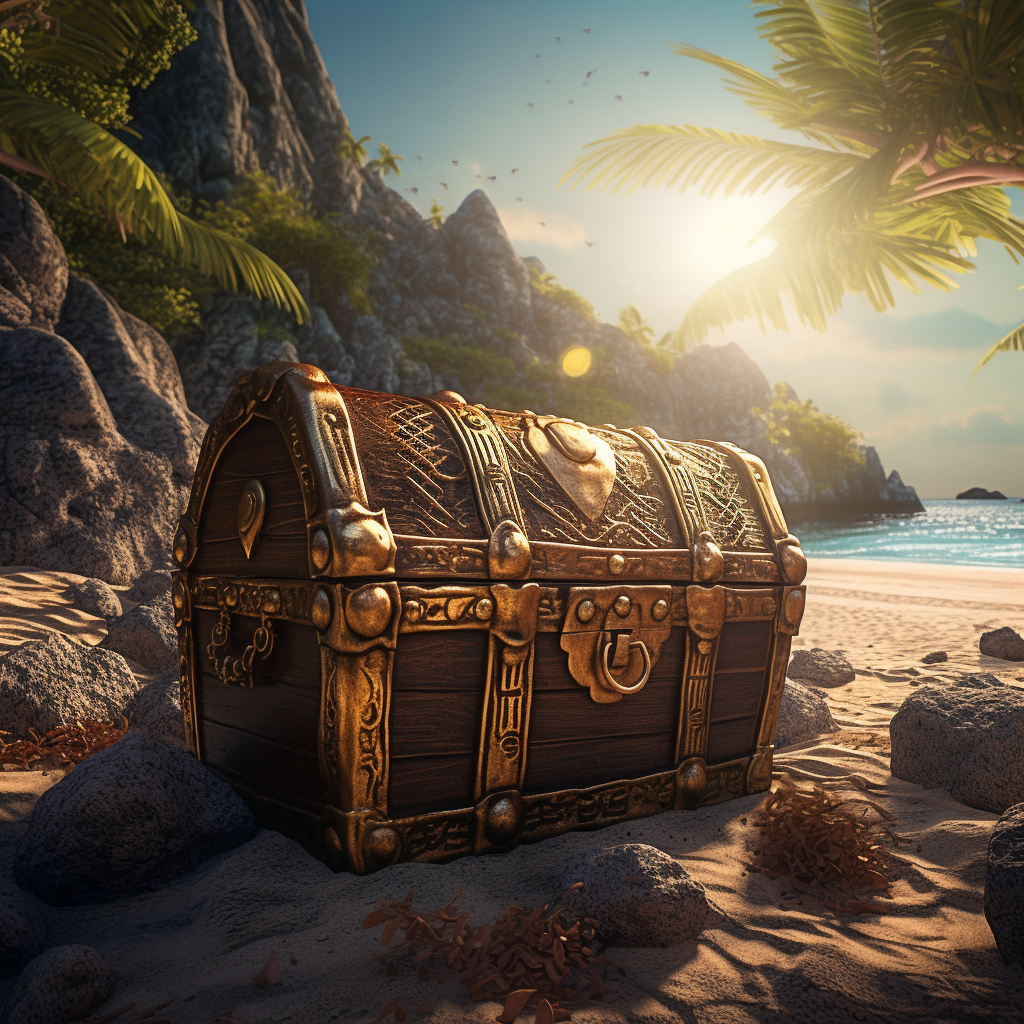 Treasure chest at island pirates fighting