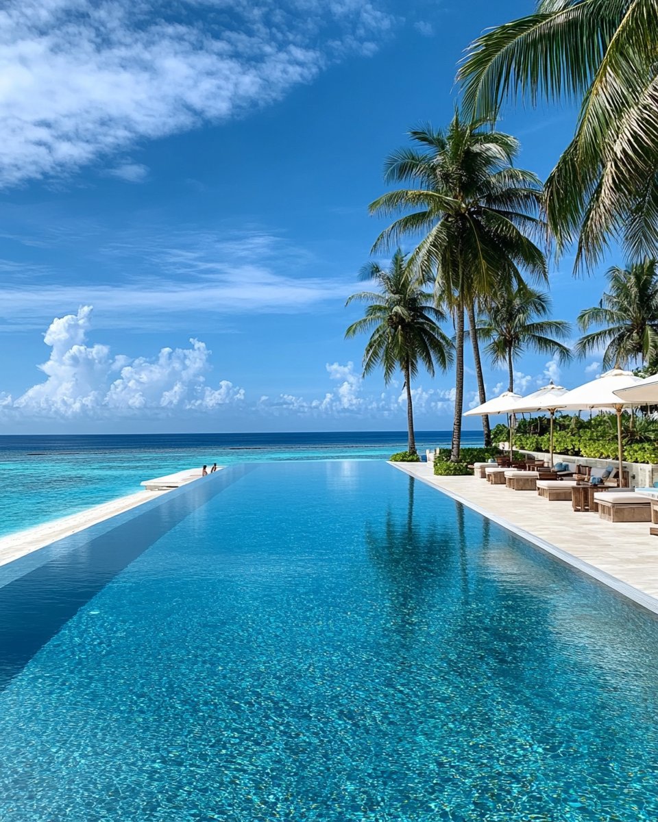 Maldives Infinity Edge Pool Palm Trees