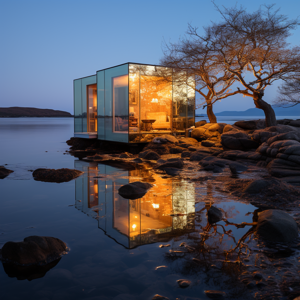 Midjourney Prompt: Island Tiny House in Moonlit Night