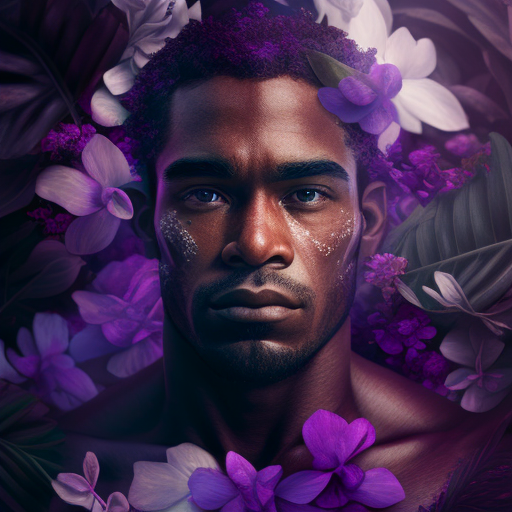 Island guy amidst stunning purple flowers