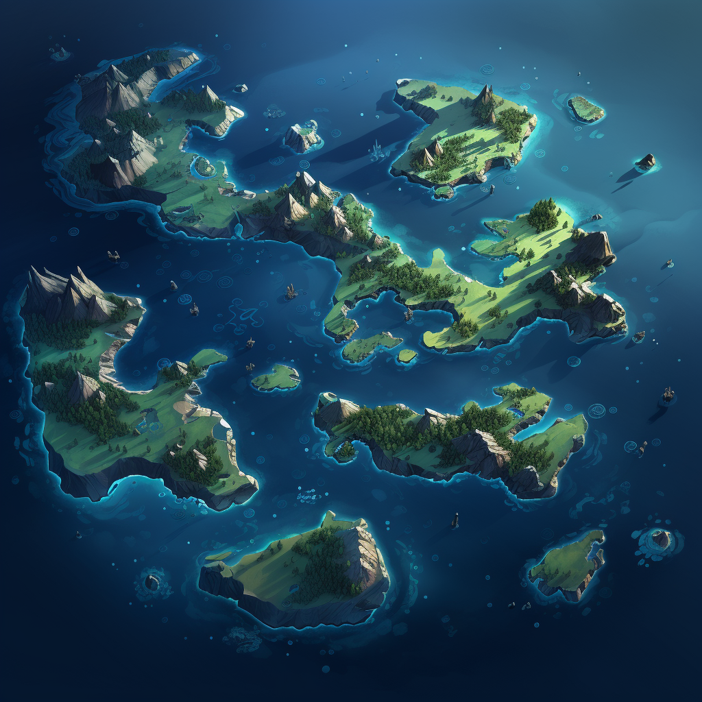 Group of islands on dark blue waters