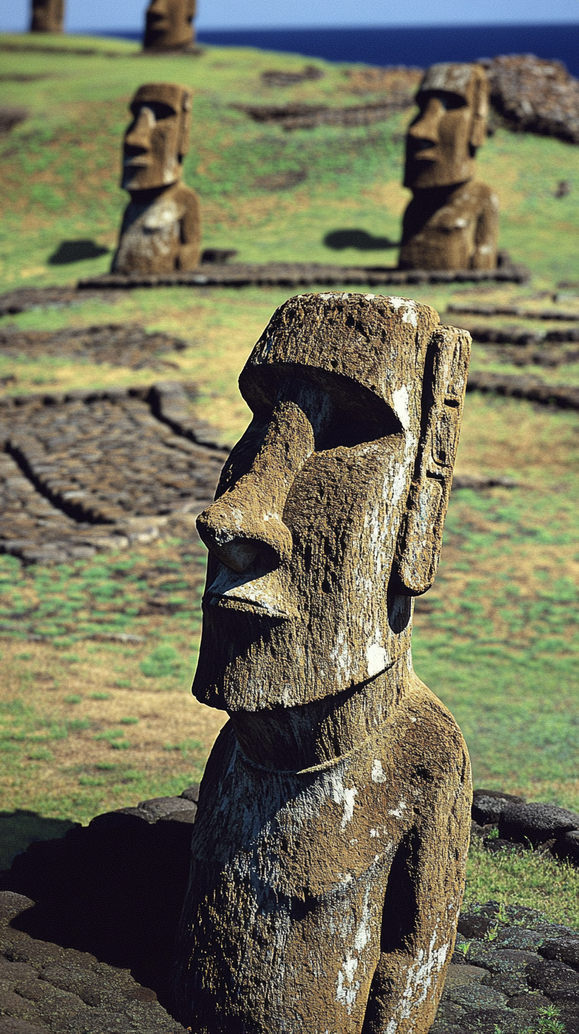 Map showing island terrain and Moai locations