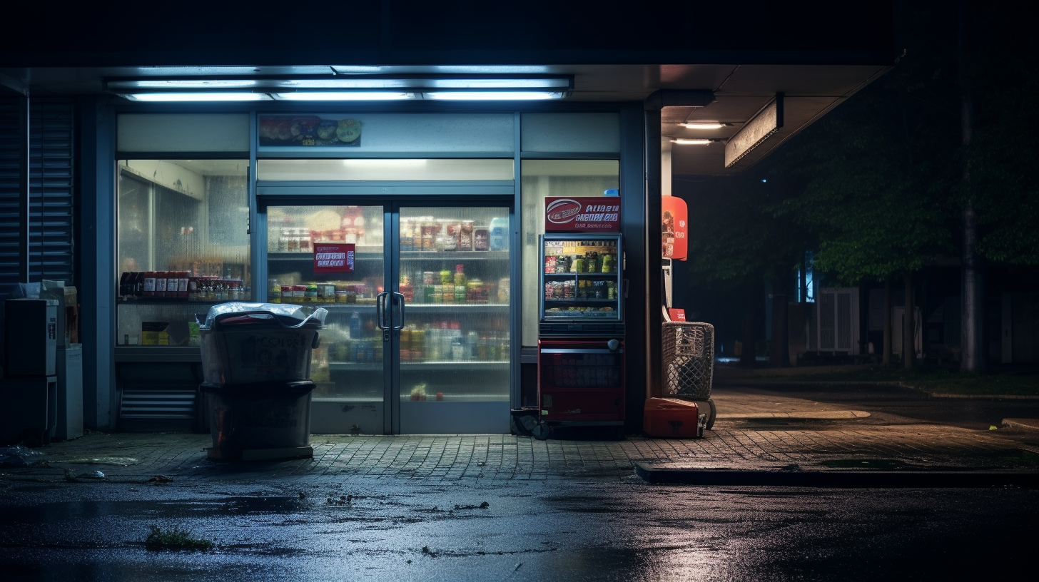 Dark and Moody Convenience Shop at Night