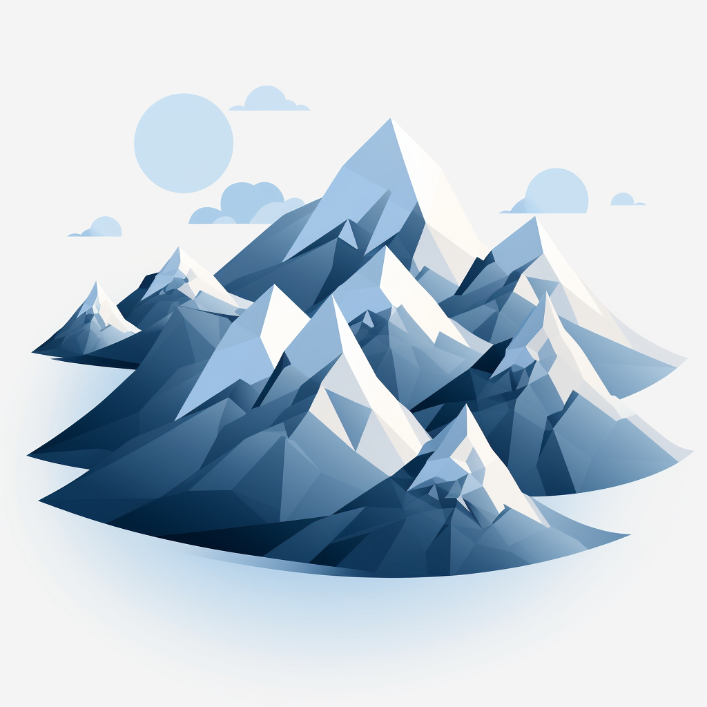 Blue-grey flat paper mountains in cartoonish style