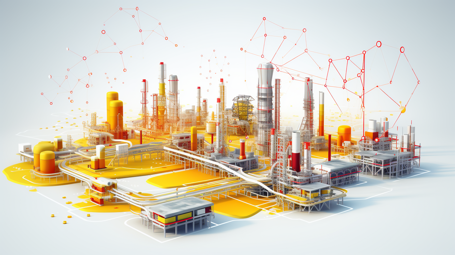 Isometric data visualization of chemical plant and metropolis