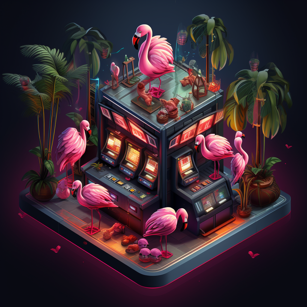 Isometric Flamingos Gambling in a Casino